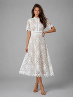 Vestido midi en línea A con cuello alto de encaje para cóctel de mujer