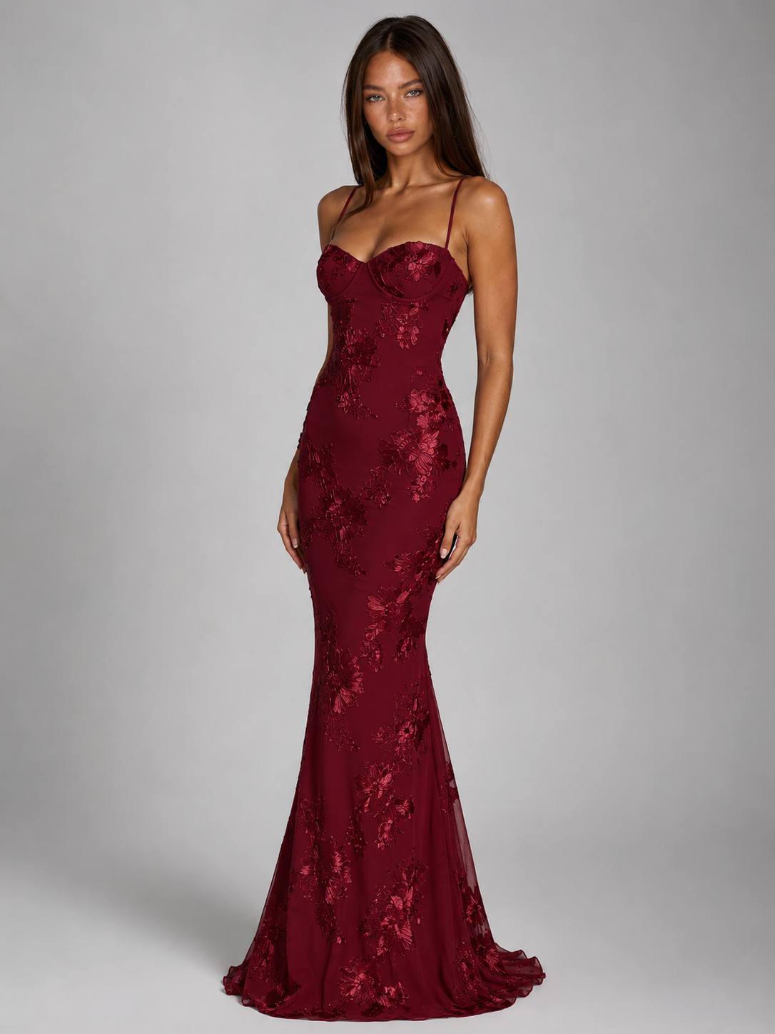 Floral Embroidered Corset Maxi Dress Wedding Guest