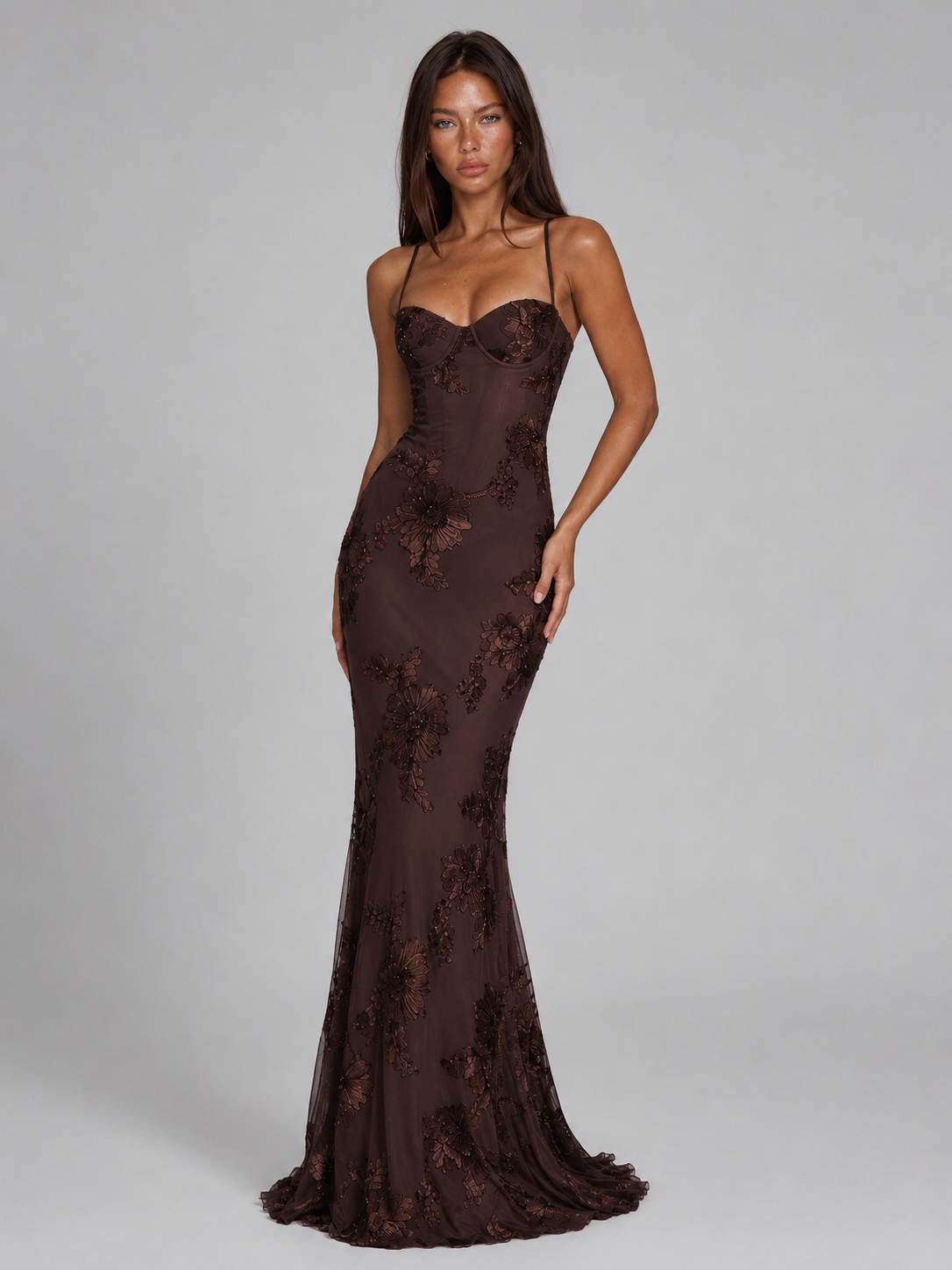 Floral Embroidered Corset Maxi Dress Wedding Guest
