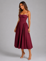 Corset Lace-Up Full Skirt Midi Dress Cocktail Women