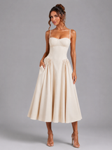 Corset Lace-Up Full Skirt Midi Dress Cocktail Women