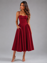 Corset Lace-Up Full Skirt Midi Dress Cocktail Women