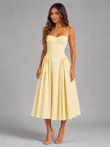 Corset Lace-Up Full Skirt Midi Dress Cocktail Women