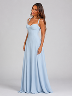 Chiffon Sweetheart Lace-Up Maxi Dress Wedding Guest
