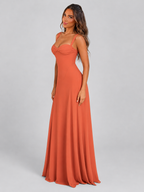 Chiffon Sweetheart Lace-Up Maxi Dress Wedding Guest