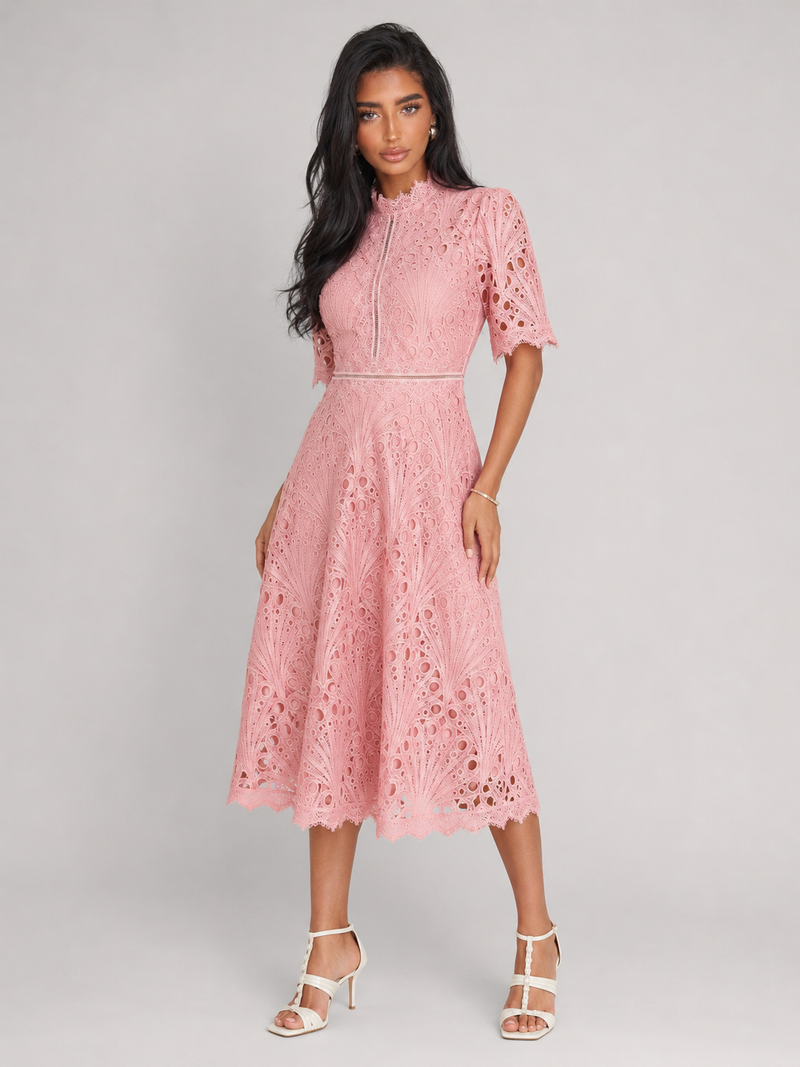 Lace Scoop Neck Midi Dress – Wedding Guest | Nude & Nero