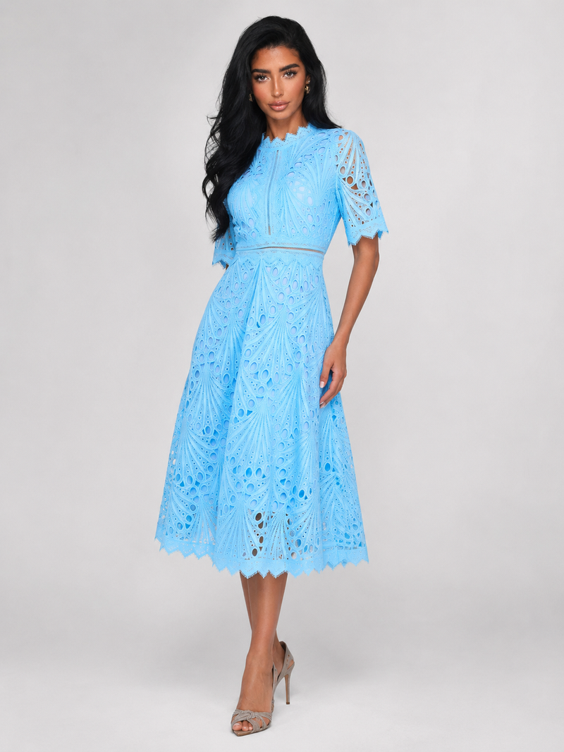 Lace Scoop Neck Midi Dress – Wedding Guest