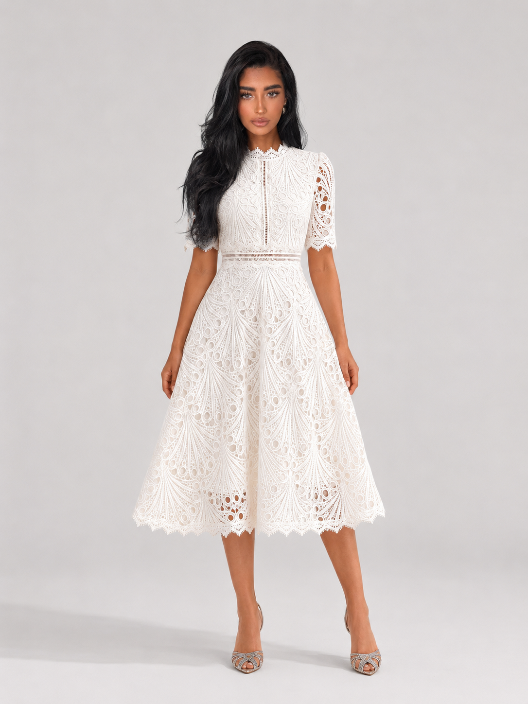 Lace Scoop Neck Midi Dress Wedding Guest