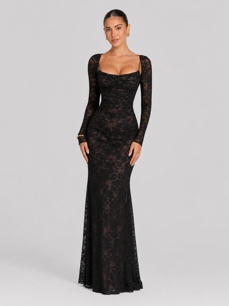 Lace Corset Long Sleeve Maxi Dress – Wedding Guest