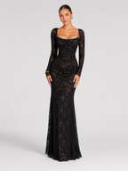 Lace Corset Long Sleeve Maxi Dress Wedding Guest