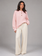 Women's Knit Henley Sweater With Button Placket