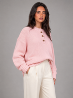 Women's Knit Henley Sweater With Button Placket