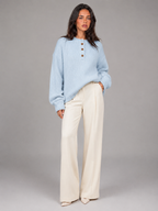 Women's Knit Henley Sweater With Button Placket