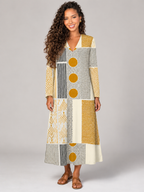 Women's Gold Geometric Cotton Midi Dress