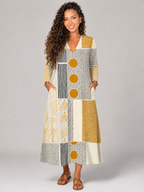 Women's Gold Geometric Cotton Midi Dress