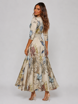 Floral Satin Maxi Dress V Neck Wedding Guest