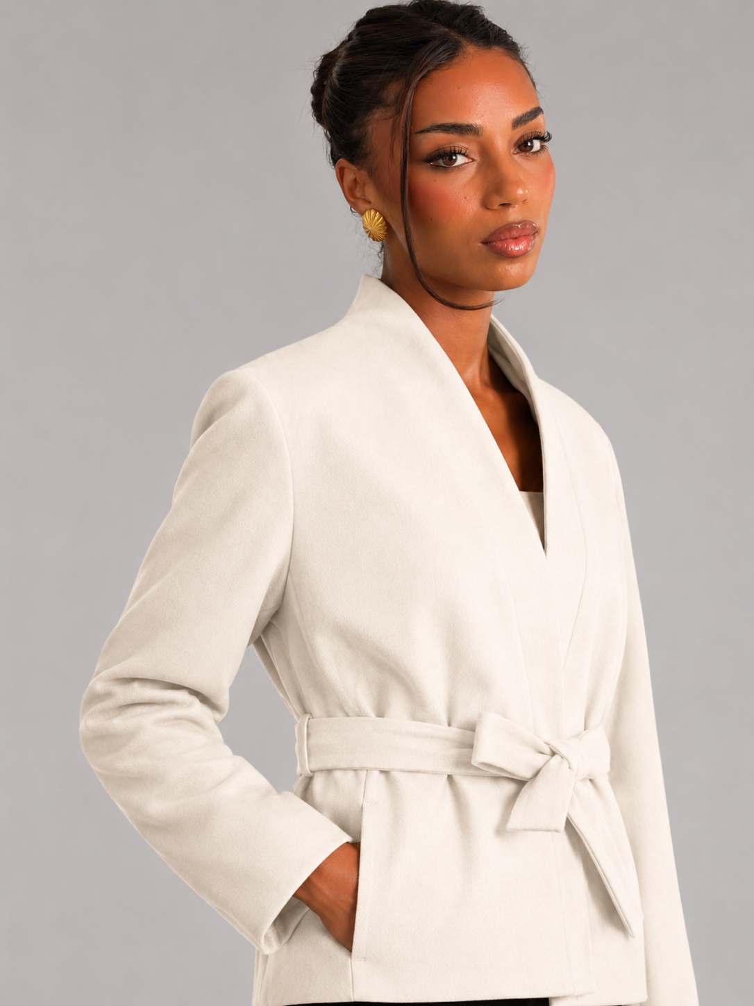 Women's Belted Wrap Jacket With Shawl Collar
