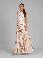 Vestido largo sin mangas con cuello barco y estampado floral para invitada de boda
