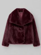 Cropped faux fur jacket – side view – Nude & Nero