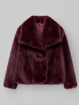 Cropped faux fur jacket – side view – Nude & Nero