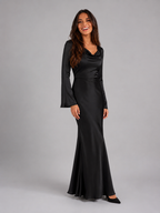 Vestido largo de manga larga con sensación de satén para invitada de boda