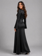 Vestido largo de manga larga con sensación de satén para invitada de boda