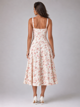 Floral Sweetheart Corset Midi Dress Wedding Guest