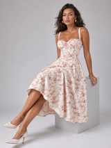 Floral Sweetheart Corset Midi Dress Wedding Guest