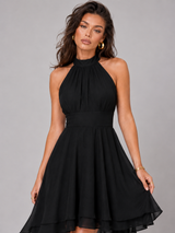 Robe à col halter style chiffon pour invité de mariage