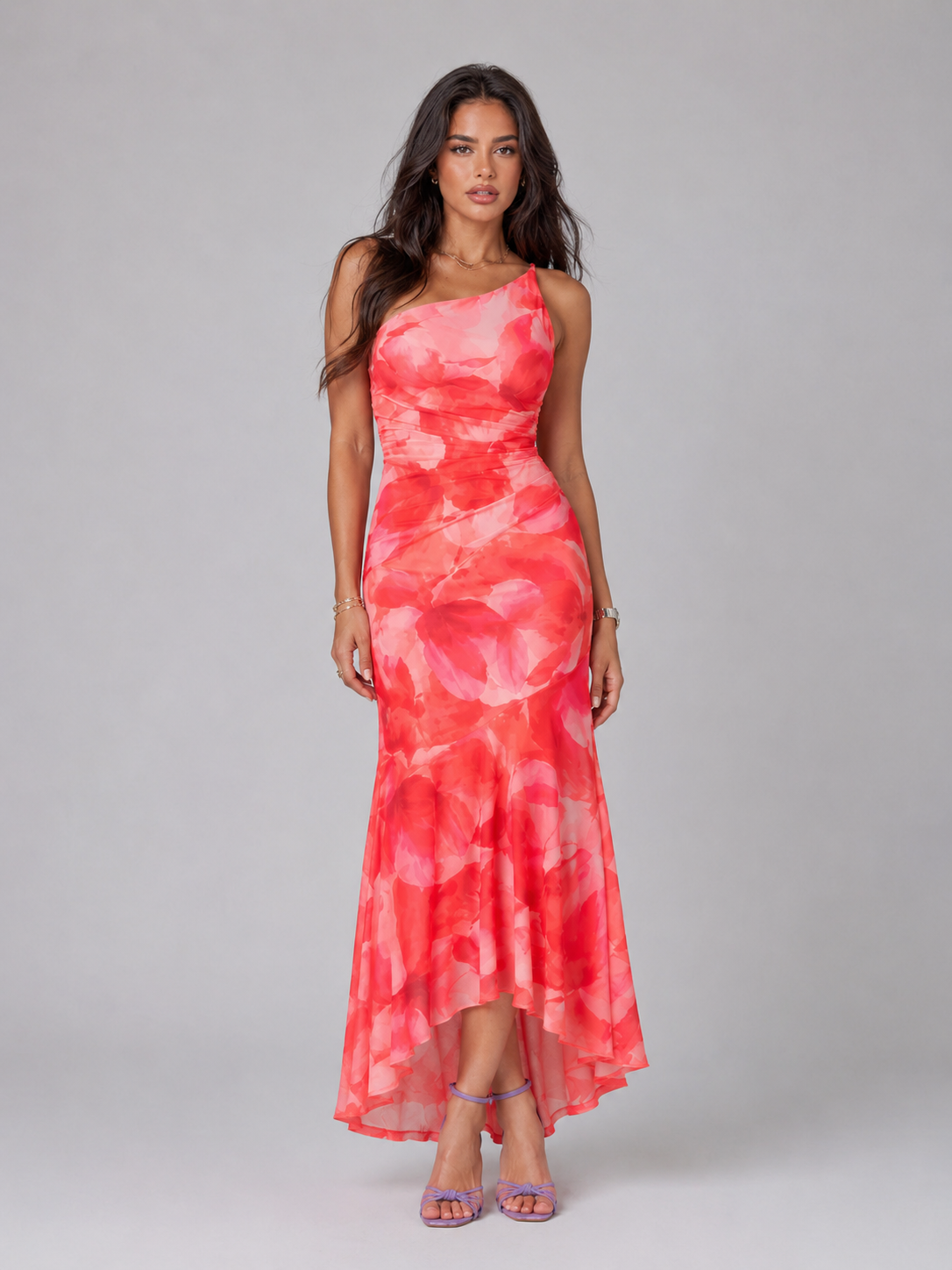 Robe maxi florale à une épaule pour femme en été