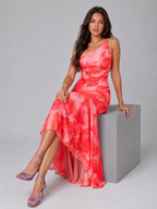 Robe maxi florale à une épaule pour femme en été