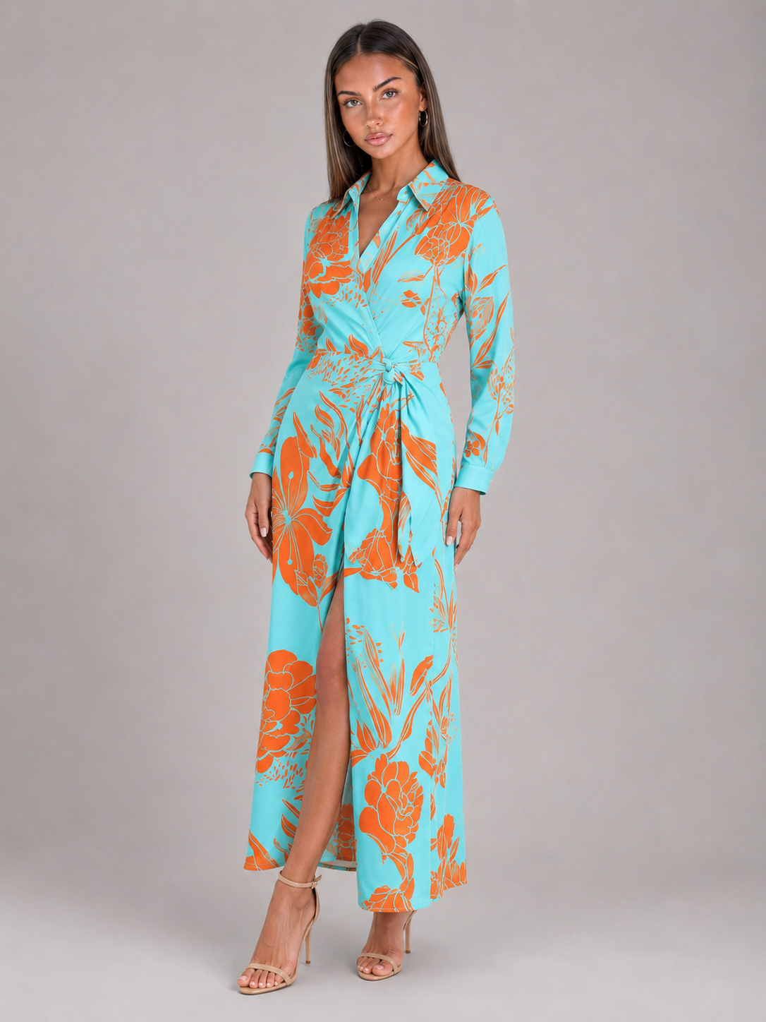 Robe chemise midi rayée à nœud torsadé pour femme en été