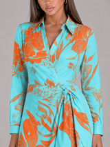 Robe chemise midi rayée à nœud torsadé pour femme en été