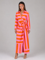 Robe chemise midi rayée à nœud torsadé pour femme en été