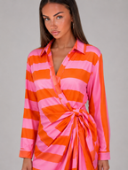 Robe chemise midi rayée à nœud torsadé pour femme en été