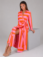 Robe chemise midi rayée à nœud torsadé pour femme en été