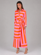 Robe chemise midi rayée à nœud torsadé pour femme en été