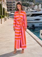 Robe chemise midi rayée à nœud torsadé pour femme en été