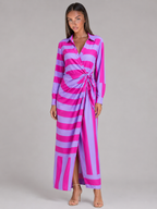 Robe chemise midi rayée à nœud torsadé pour femme en été
