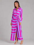 Robe chemise midi rayée à nœud torsadé pour femme en été