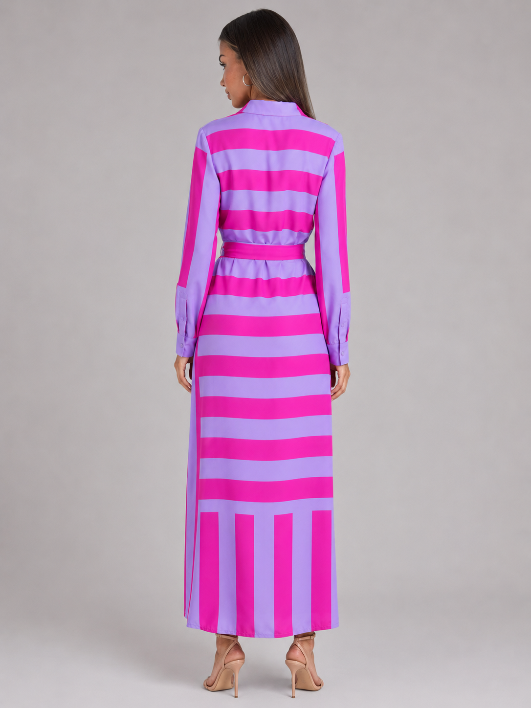 Robe chemise midi rayée à nœud torsadé pour femme en été