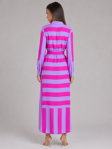 Robe chemise midi rayée à nœud torsadé pour femme en été