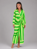 Robe chemise midi rayée à nœud torsadé pour femme en été