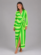 Robe chemise midi rayée à nœud torsadé pour femme en été
