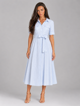 Robe chemise maxi rayée ceinturée pour femme en été