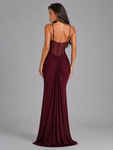 Robe maxi halter en mesh froncée pour soirée femme