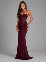 Robe maxi halter en mesh froncée pour soirée femme