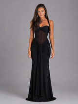 Robe maxi halter en mesh froncée pour soirée femme
