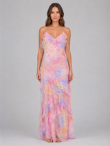 Women’s Chiffon Floral Ruffle Maxi Dress – Wedding Guest Occasion