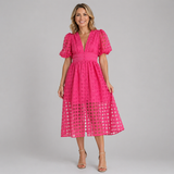 Women’s Cocktail Midi Dress with Puff Sleeves